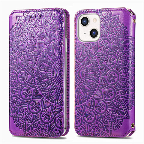 Custodia Portafoglio In Pelle Fantasia Modello Cover con Supporto H01 per Apple iPhone 14 Plus Viola