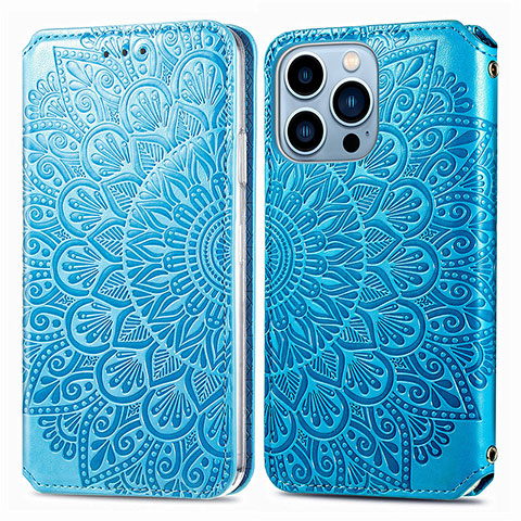 Custodia Portafoglio In Pelle Fantasia Modello Cover con Supporto H01 per Apple iPhone 14 Pro Blu