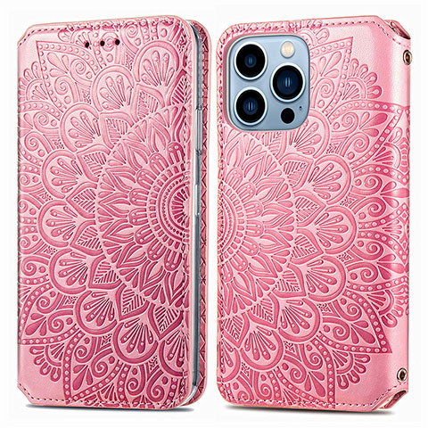 Custodia Portafoglio In Pelle Fantasia Modello Cover con Supporto H01 per Apple iPhone 16 Pro Max Oro Rosa