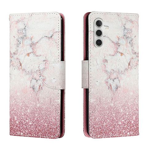 Custodia Portafoglio In Pelle Fantasia Modello Cover con Supporto H01X per Samsung Galaxy A04s Rosa