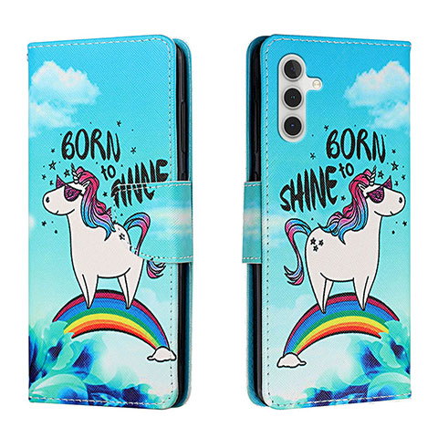 Custodia Portafoglio In Pelle Fantasia Modello Cover con Supporto H01X per Samsung Galaxy A13 5G Cielo Blu