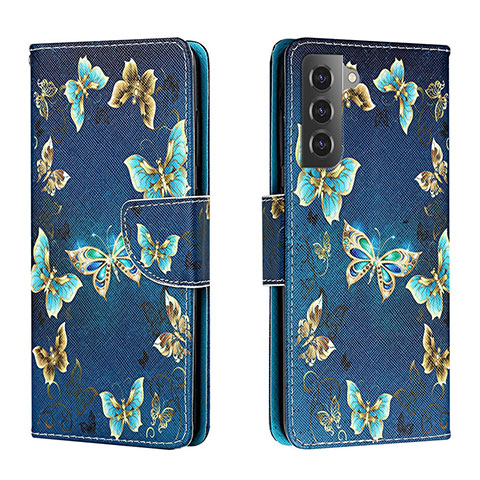 Custodia Portafoglio In Pelle Fantasia Modello Cover con Supporto H01X per Samsung Galaxy S22 Plus 5G Blu Notte