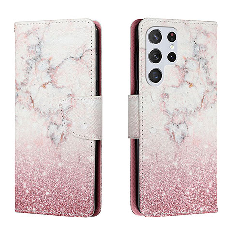 Custodia Portafoglio In Pelle Fantasia Modello Cover con Supporto H01X per Samsung Galaxy S24 Ultra 5G Rosa