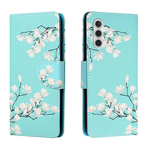 Custodia Portafoglio In Pelle Fantasia Modello Cover con Supporto H02X per Samsung Galaxy A04s Ciano