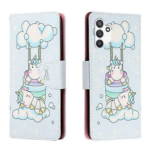 Custodia Portafoglio In Pelle Fantasia Modello Cover con Supporto H02X per Samsung Galaxy A13 4G Azzurro