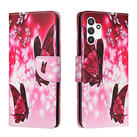 Custodia Portafoglio In Pelle Fantasia Modello Cover con Supporto H02X per Samsung Galaxy A13 4G Rosa Caldo