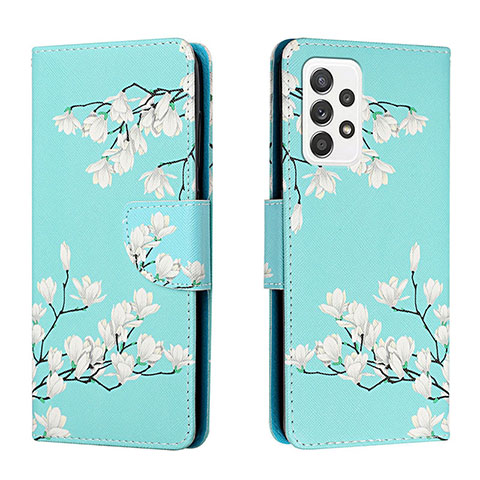 Custodia Portafoglio In Pelle Fantasia Modello Cover con Supporto H02X per Samsung Galaxy A33 5G Ciano