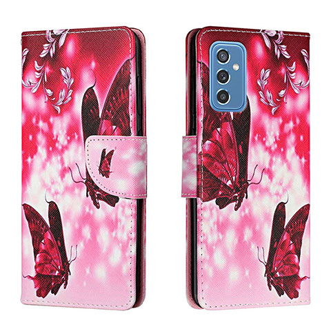 Custodia Portafoglio In Pelle Fantasia Modello Cover con Supporto H02X per Samsung Galaxy M52 5G Rosa Caldo