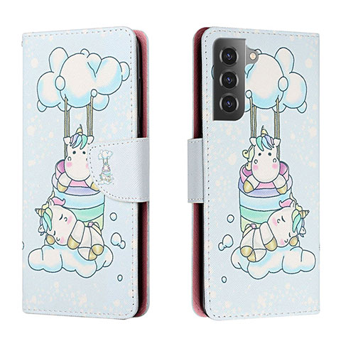 Custodia Portafoglio In Pelle Fantasia Modello Cover con Supporto H02X per Samsung Galaxy S22 5G Azzurro