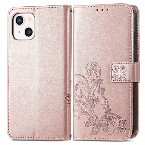 Custodia Portafoglio In Pelle Fantasia Modello Cover con Supporto H03 per Apple iPhone 13 Oro Rosa