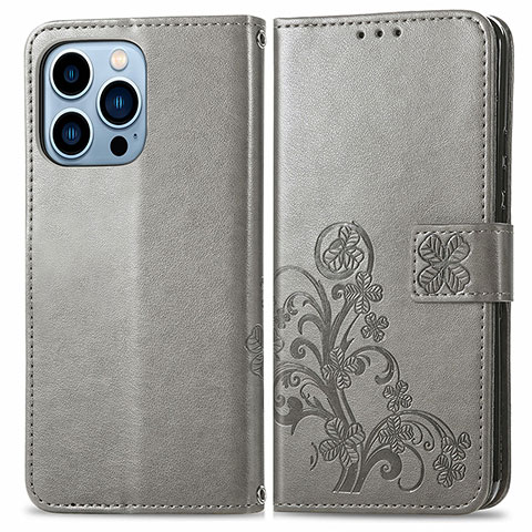 Custodia Portafoglio In Pelle Fantasia Modello Cover con Supporto H03 per Apple iPhone 14 Pro Grigio