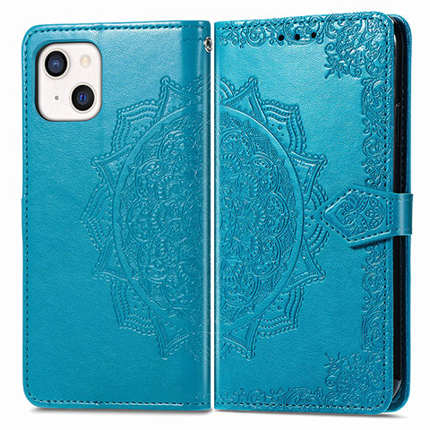 Custodia Portafoglio In Pelle Fantasia Modello Cover con Supporto H05 per Apple iPhone 13 Blu