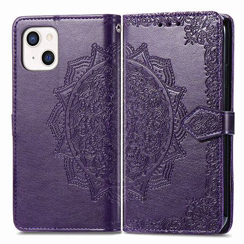 Custodia Portafoglio In Pelle Fantasia Modello Cover con Supporto H05 per Apple iPhone 13 Viola