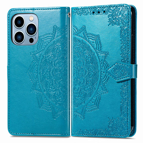 Custodia Portafoglio In Pelle Fantasia Modello Cover con Supporto H06 per Apple iPhone 13 Pro Blu