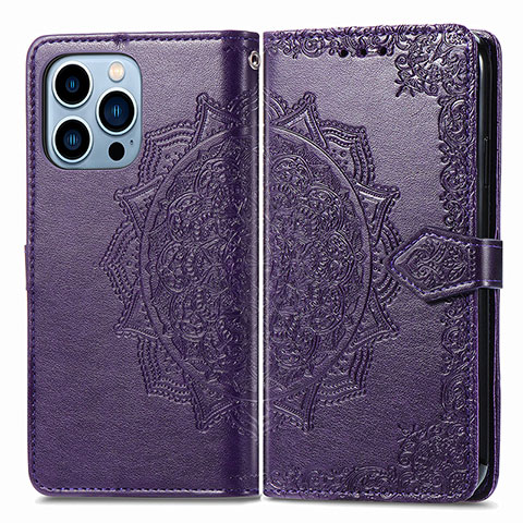 Custodia Portafoglio In Pelle Fantasia Modello Cover con Supporto H06 per Apple iPhone 13 Pro Viola