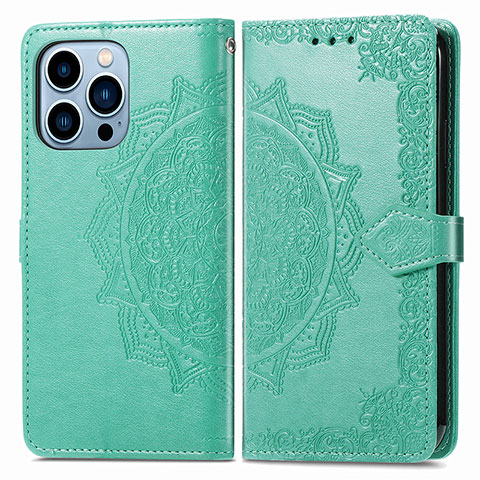 Custodia Portafoglio In Pelle Fantasia Modello Cover con Supporto H06 per Apple iPhone 14 Pro Max Verde