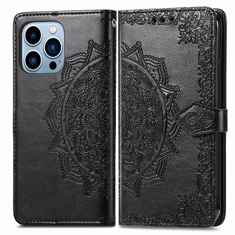 Custodia Portafoglio In Pelle Fantasia Modello Cover con Supporto H06 per Apple iPhone 16 Pro Max Nero