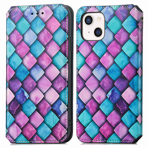 Custodia Portafoglio In Pelle Fantasia Modello Cover con Supporto H09 per Apple iPhone 14 Viola