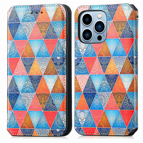 Custodia Portafoglio In Pelle Fantasia Modello Cover con Supporto H10 per Apple iPhone 13 Pro Multicolore