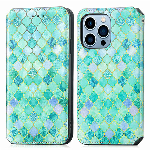 Custodia Portafoglio In Pelle Fantasia Modello Cover con Supporto H10 per Apple iPhone 16 Pro Verde