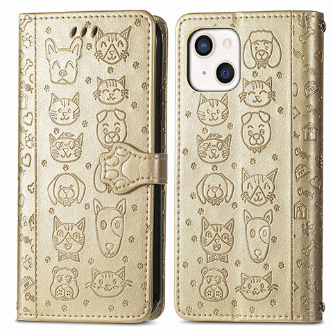 Custodia Portafoglio In Pelle Fantasia Modello Cover con Supporto H11 per Apple iPhone 13 Oro