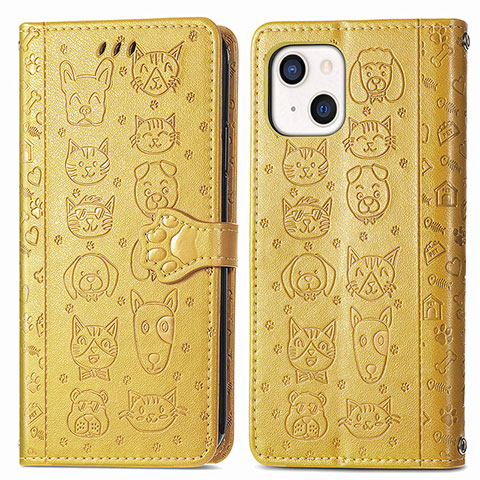 Custodia Portafoglio In Pelle Fantasia Modello Cover con Supporto H11 per Apple iPhone 14 Giallo