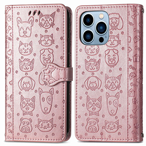 Custodia Portafoglio In Pelle Fantasia Modello Cover con Supporto H12 per Apple iPhone 13 Pro Max Oro Rosa