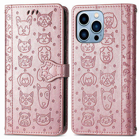 Custodia Portafoglio In Pelle Fantasia Modello Cover con Supporto H12 per Apple iPhone 16 Pro Max Oro Rosa