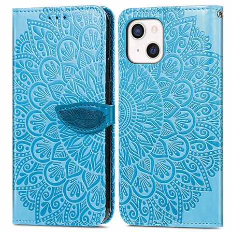 Custodia Portafoglio In Pelle Fantasia Modello Cover con Supporto H13 per Apple iPhone 13 Blu