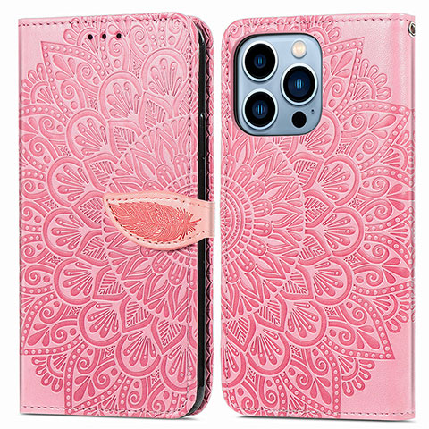 Custodia Portafoglio In Pelle Fantasia Modello Cover con Supporto H13 per Apple iPhone 13 Pro Max Oro Rosa