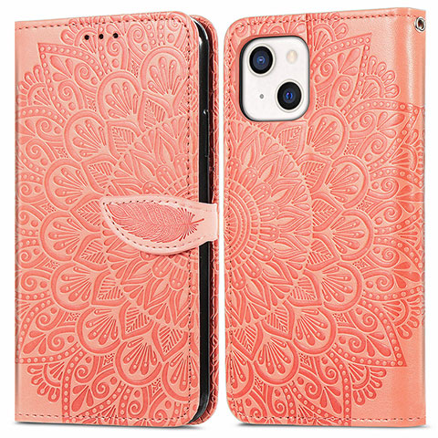 Custodia Portafoglio In Pelle Fantasia Modello Cover con Supporto H13 per Apple iPhone 15 Plus Arancione