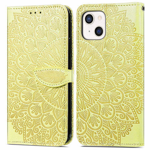 Custodia Portafoglio In Pelle Fantasia Modello Cover con Supporto H13 per Apple iPhone 15 Plus Giallo