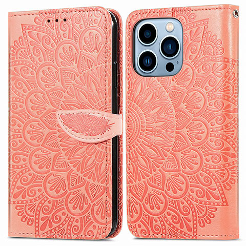 Custodia Portafoglio In Pelle Fantasia Modello Cover con Supporto H13 per Apple iPhone 15 Pro Max Arancione