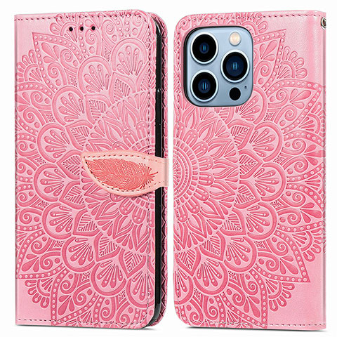 Custodia Portafoglio In Pelle Fantasia Modello Cover con Supporto H13 per Apple iPhone 15 Pro Max Oro Rosa