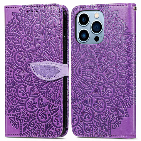 Custodia Portafoglio In Pelle Fantasia Modello Cover con Supporto H13 per Apple iPhone 15 Pro Viola