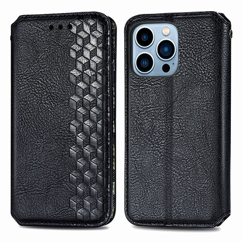 Custodia Portafoglio In Pelle Fantasia Modello Cover con Supporto H15 per Apple iPhone 14 Pro Max Nero