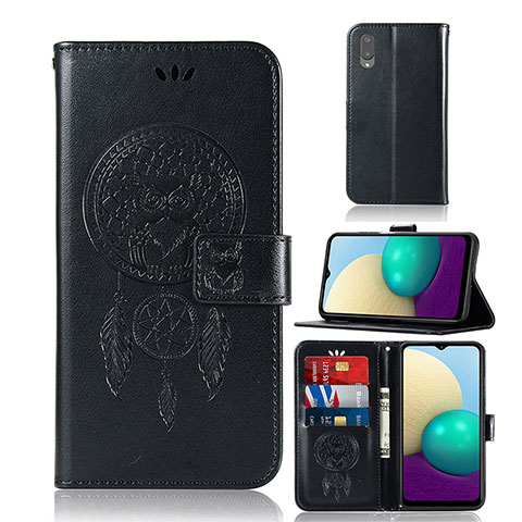 Custodia Portafoglio In Pelle Fantasia Modello Cover con Supporto JX1 per Samsung Galaxy A02 Nero