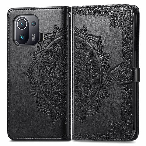 Custodia Portafoglio In Pelle Fantasia Modello Cover con Supporto L01 per Xiaomi Mi 11 Pro 5G Nero