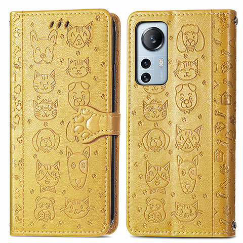 Custodia Portafoglio In Pelle Fantasia Modello Cover con Supporto L01 per Xiaomi Mi 12 5G Giallo