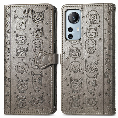 Custodia Portafoglio In Pelle Fantasia Modello Cover con Supporto L01 per Xiaomi Mi 12 5G Grigio