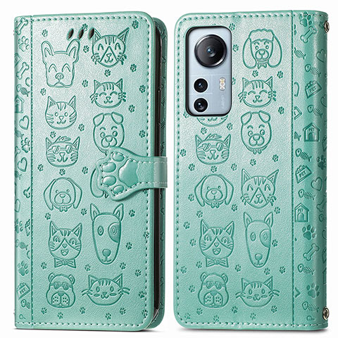 Custodia Portafoglio In Pelle Fantasia Modello Cover con Supporto L01 per Xiaomi Mi 12 Pro 5G Verde