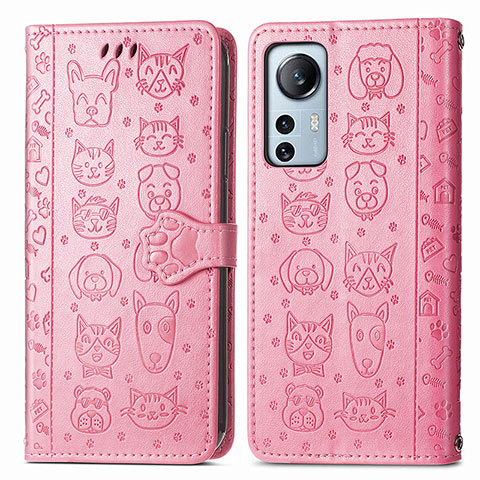 Custodia Portafoglio In Pelle Fantasia Modello Cover con Supporto L01 per Xiaomi Mi 12X 5G Rosa Caldo