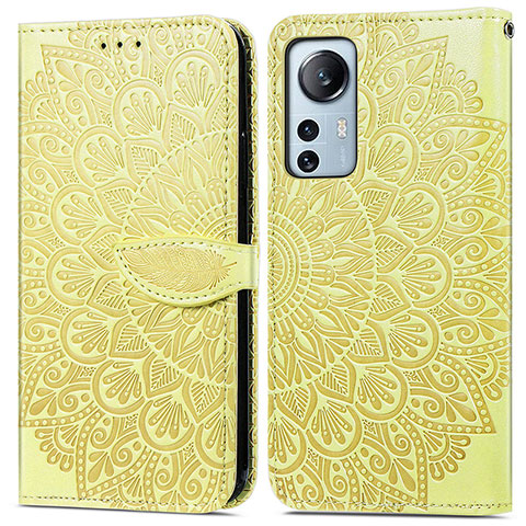 Custodia Portafoglio In Pelle Fantasia Modello Cover con Supporto L02 per Xiaomi Mi 12 5G Giallo