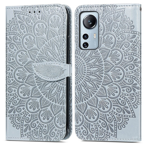 Custodia Portafoglio In Pelle Fantasia Modello Cover con Supporto L02 per Xiaomi Mi 12 5G Grigio