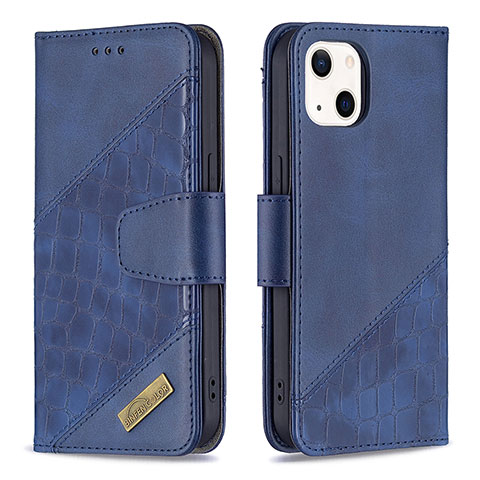 Custodia Portafoglio In Pelle Fantasia Modello Cover con Supporto L05 per Apple iPhone 13 Blu