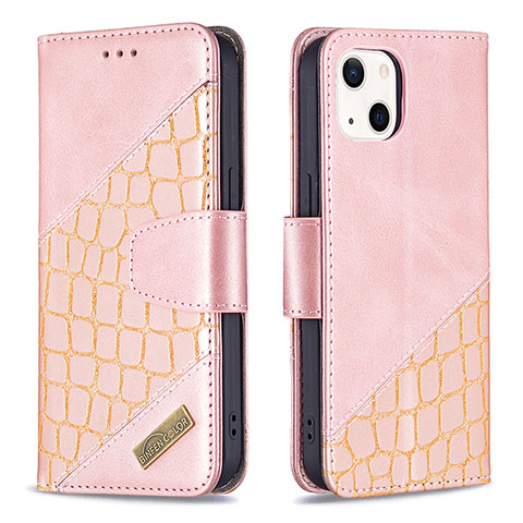 Custodia Portafoglio In Pelle Fantasia Modello Cover con Supporto L05 per Apple iPhone 13 Oro Rosa