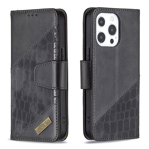 Custodia Portafoglio In Pelle Fantasia Modello Cover con Supporto L05 per Apple iPhone 14 Pro Max Nero