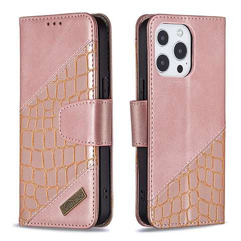 Custodia Portafoglio In Pelle Fantasia Modello Cover con Supporto L05 per Apple iPhone 15 Pro Max Oro Rosa