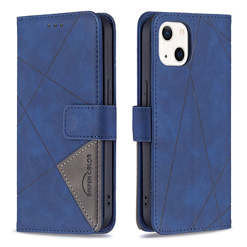 Custodia Portafoglio In Pelle Fantasia Modello Cover con Supporto L06 per Apple iPhone 13 Blu