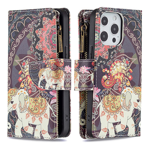 Custodia Portafoglio In Pelle Fantasia Modello Cover con Supporto per Apple iPhone 15 Pro Multicolore